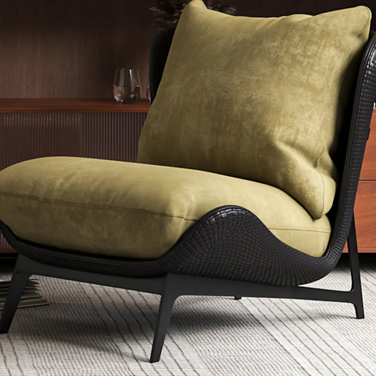 Modern Wide Removable Cushions Black Recliner Accent Chair Image - 9