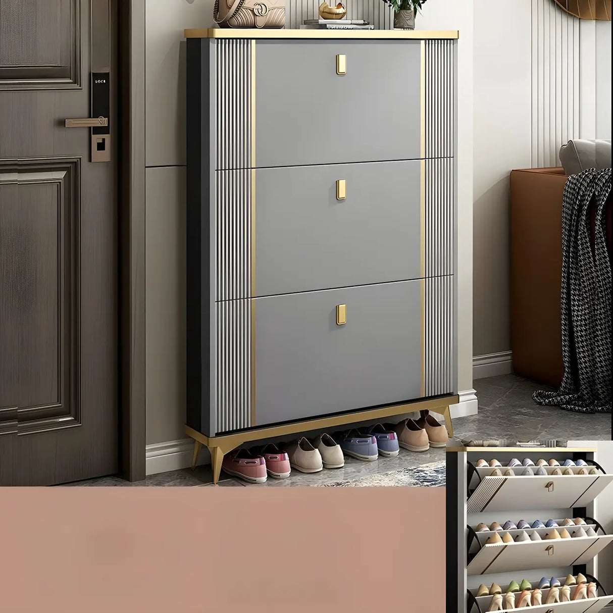 Modern Wood Adjustable Drop Front 3-Drawer Shoe Storage Image - 16