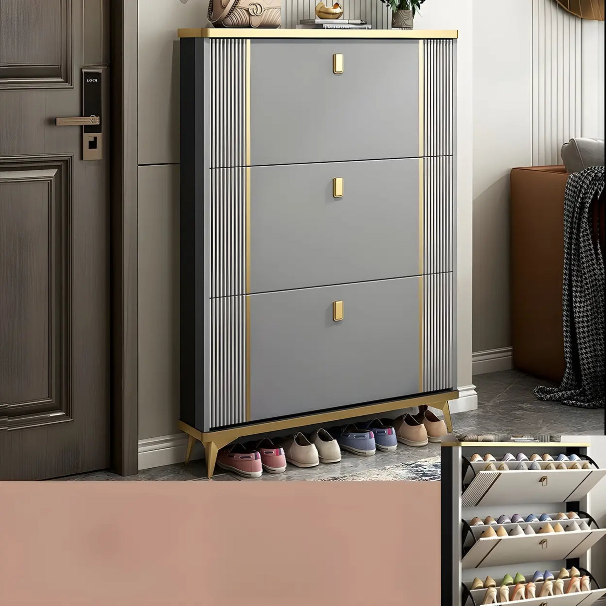 Modern Wood Adjustable Drop Front 3-Drawer Shoe Storage Image - 18