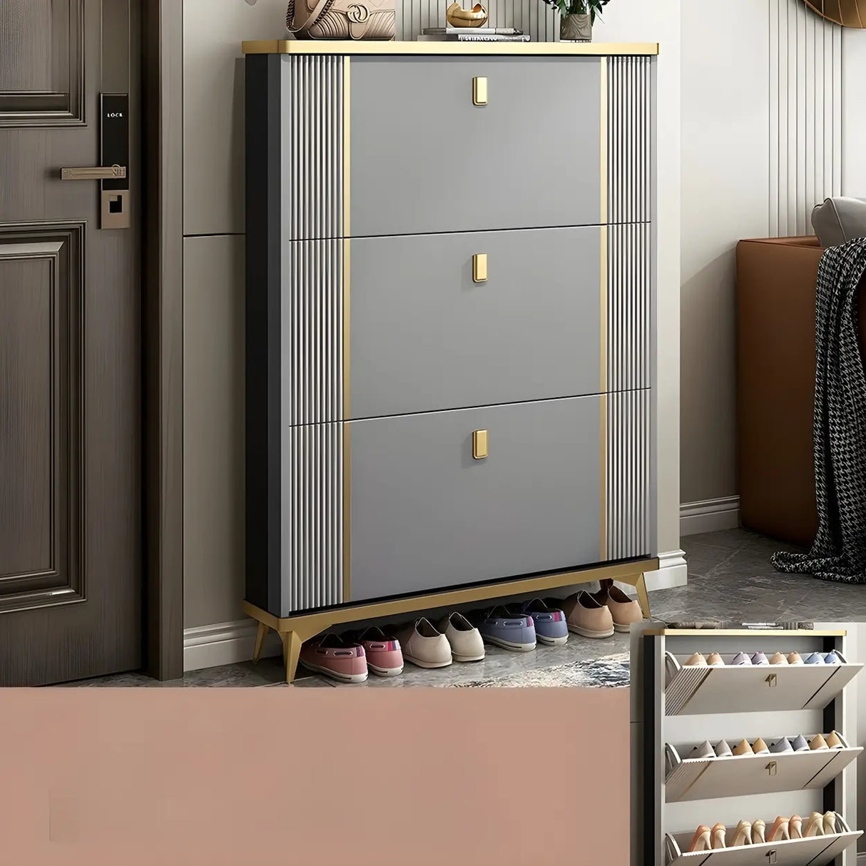 Modern Wood Adjustable Drop Front 3-Drawer Shoe Storage Image - 21