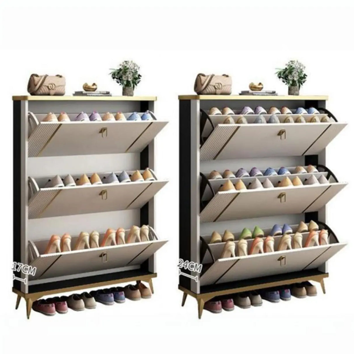 Modern Wood Adjustable Drop Front 3-Drawer Shoe Storage Image - 22