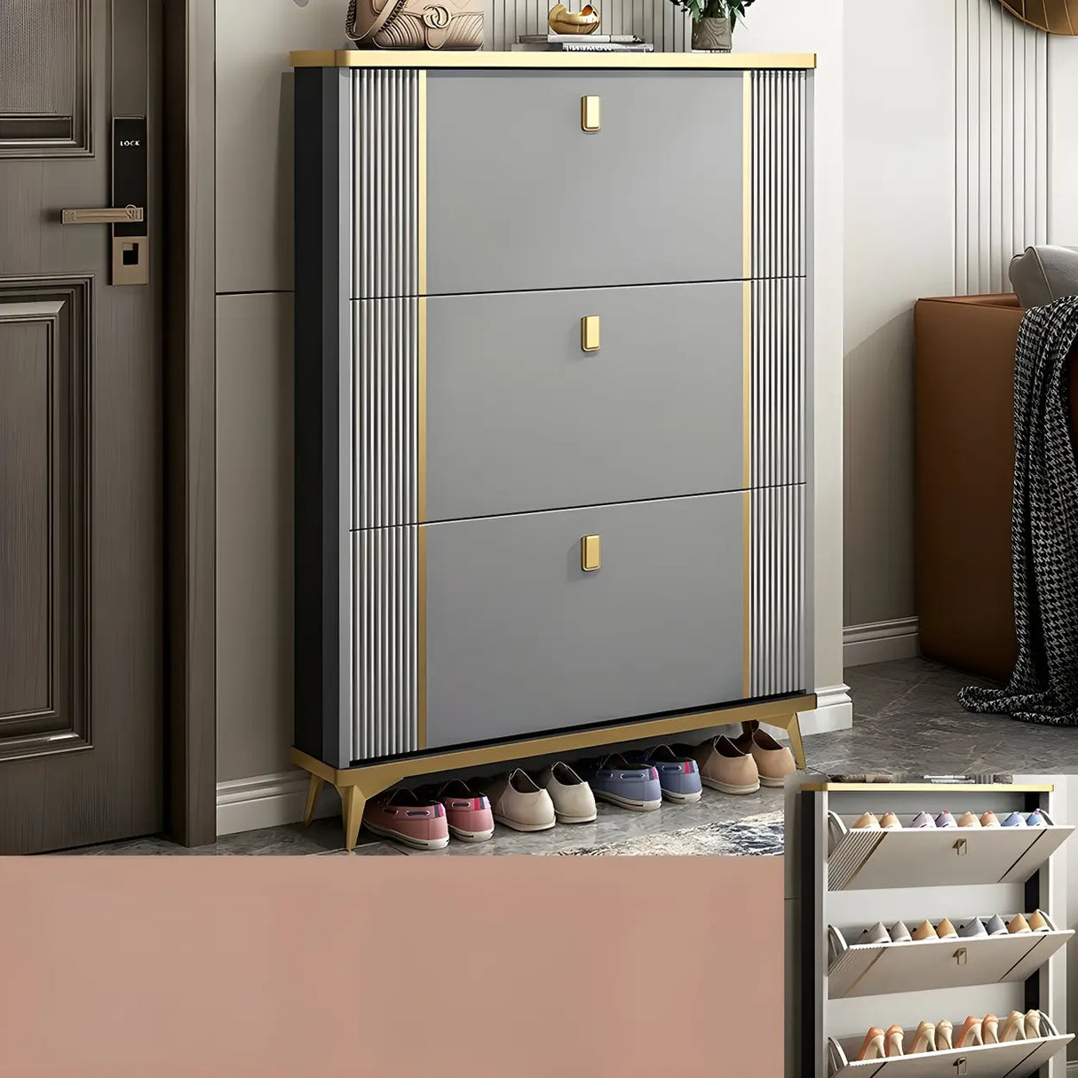 Modern Wood Adjustable Drop Front 3-Drawer Shoe Storage Image - 23