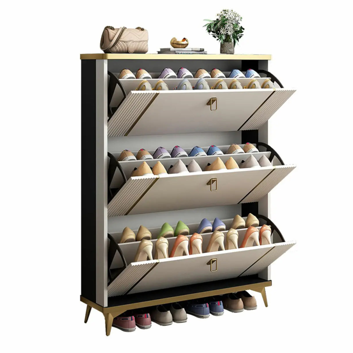 Modern Wood Adjustable Drop Front 3-Drawer Shoe Storage Image - 24