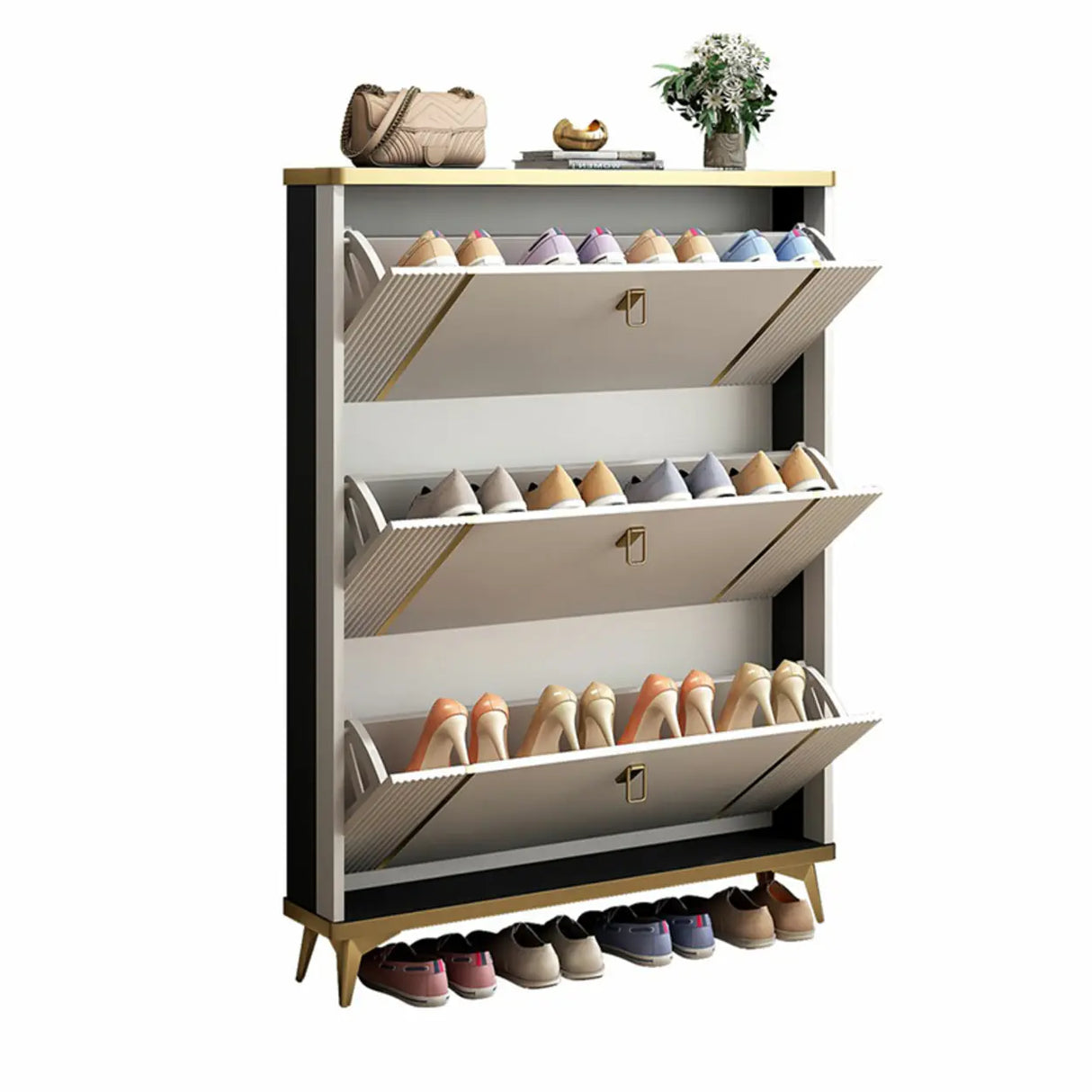 Modern Wood Adjustable Drop Front 3-Drawer Shoe Storage Image - 25