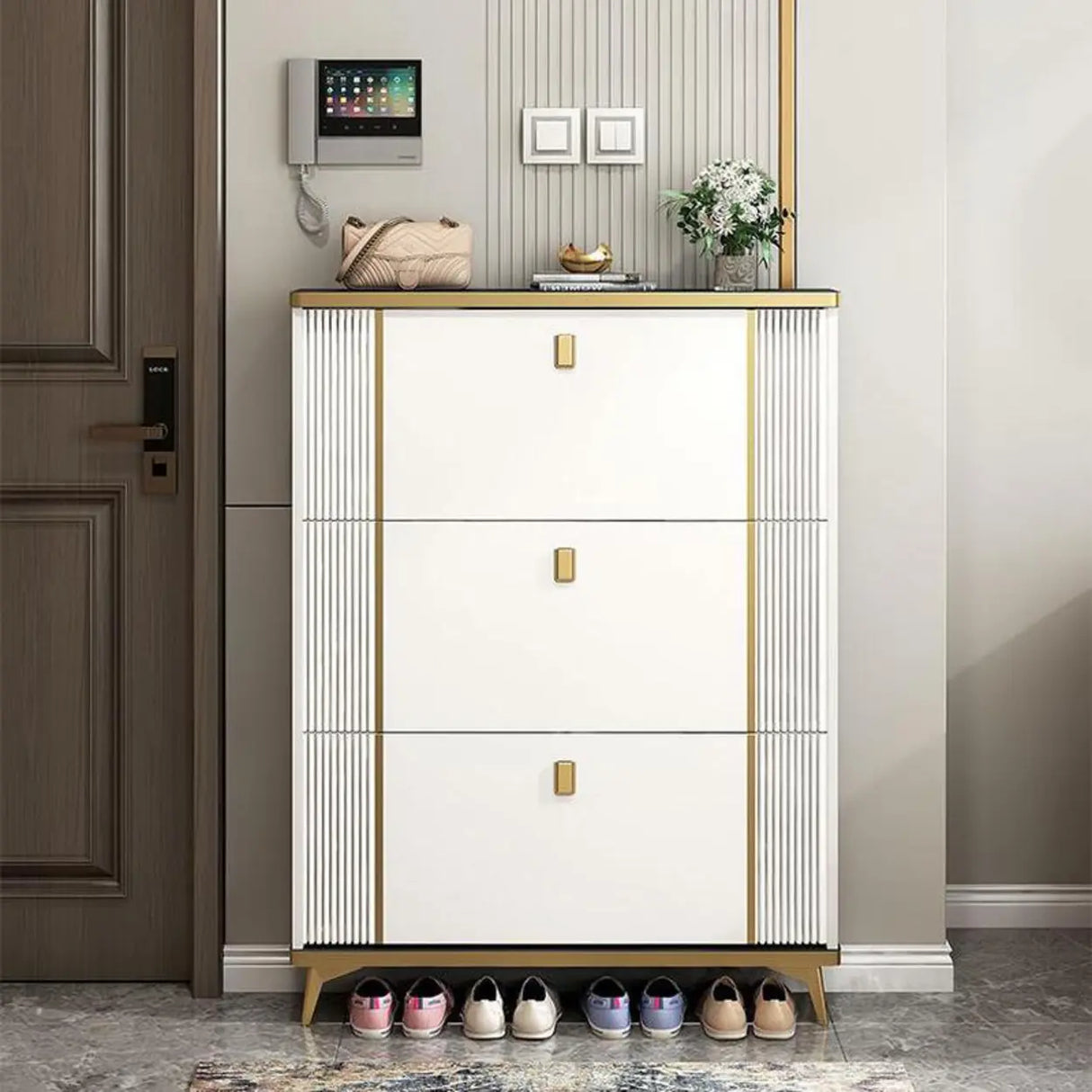 Modern Wood Adjustable Drop Front 3-Drawer Shoe Storage Image - 28