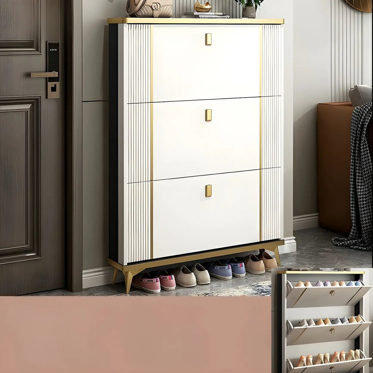 Modern Wood Adjustable Drop Front 3-Drawer Shoe Storage Image - 29