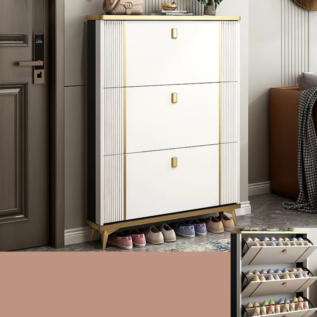 Modern Wood Adjustable Drop Front 3-Drawer Shoe Storage Image - 2