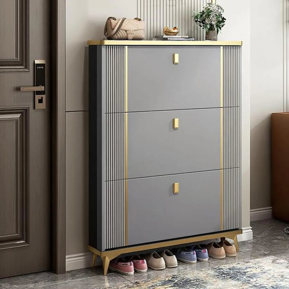 Modern Wood Adjustable Drop Front 3-Drawer Shoe Storage Image - 32