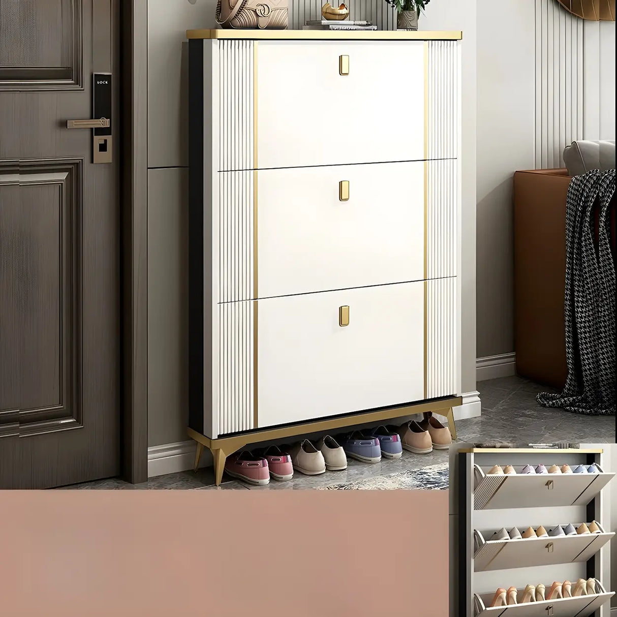 Modern Wood Adjustable Drop Front 3-Drawer Shoe Storage Image - 33