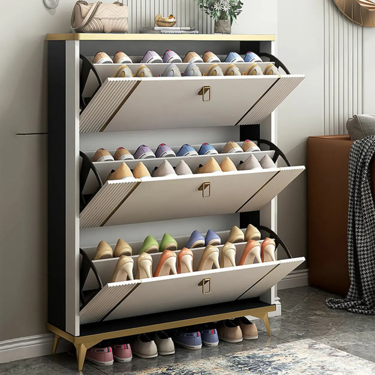 Modern Wood Adjustable Drop Front 3-Drawer Shoe Storage Image - 34