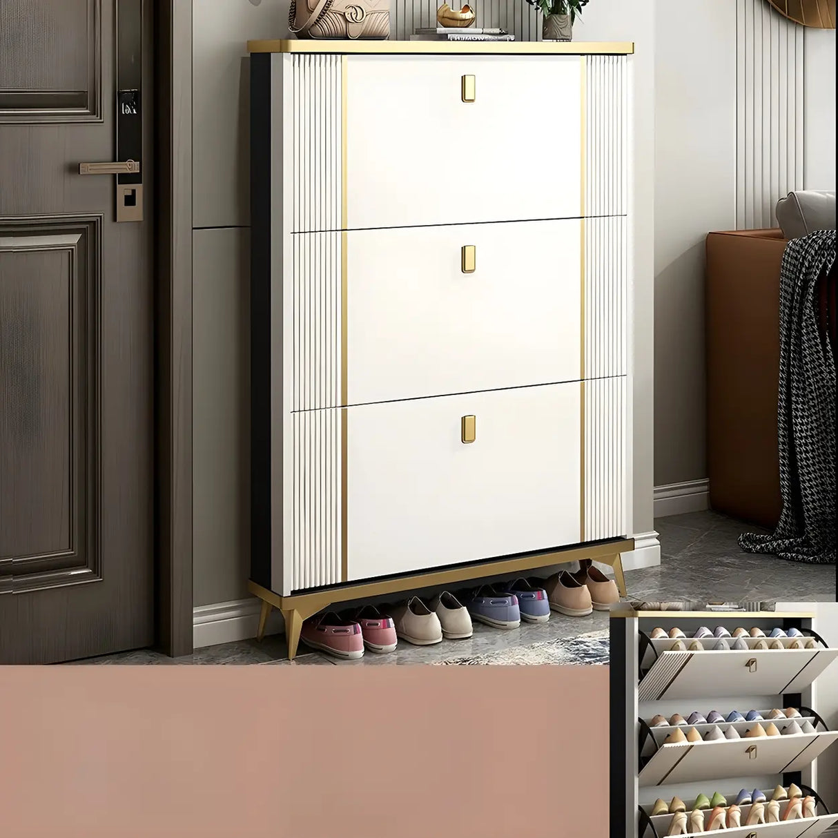 Modern Wood Adjustable Drop Front 3-Drawer Shoe Storage Image - 35