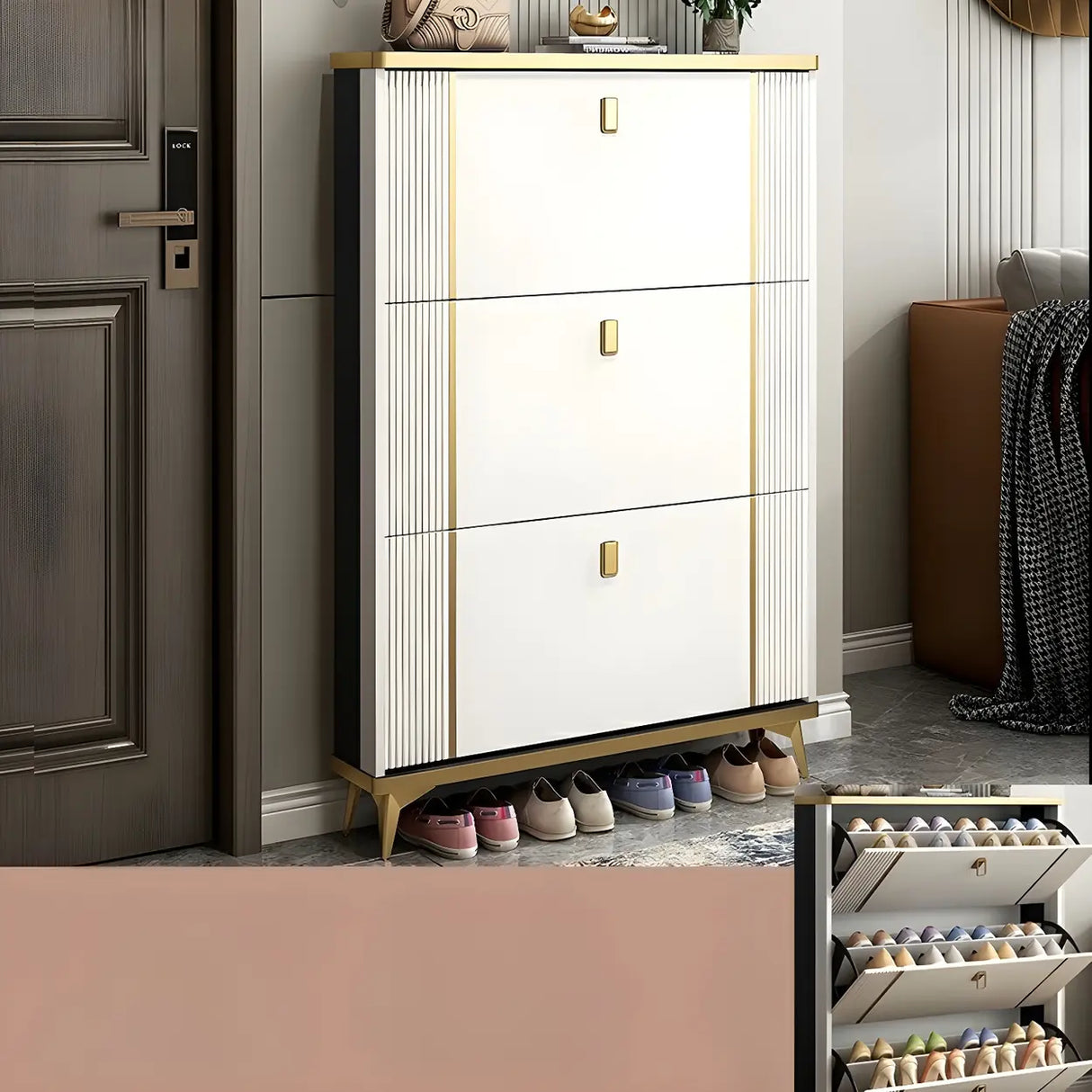 Modern Wood Adjustable Drop Front 3-Drawer Shoe Storage Image - 36