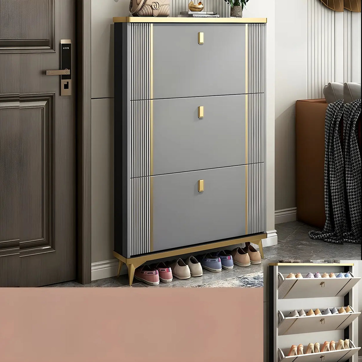 Modern Wood Adjustable Drop Front 3-Drawer Shoe Storage Image - 37