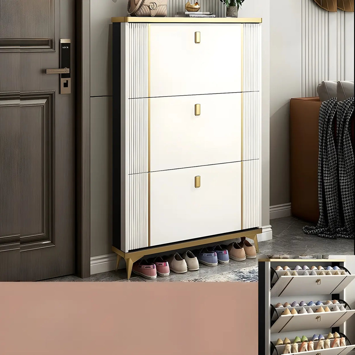 Modern Wood Adjustable Drop Front 3-Drawer Shoe Storage Image - 38