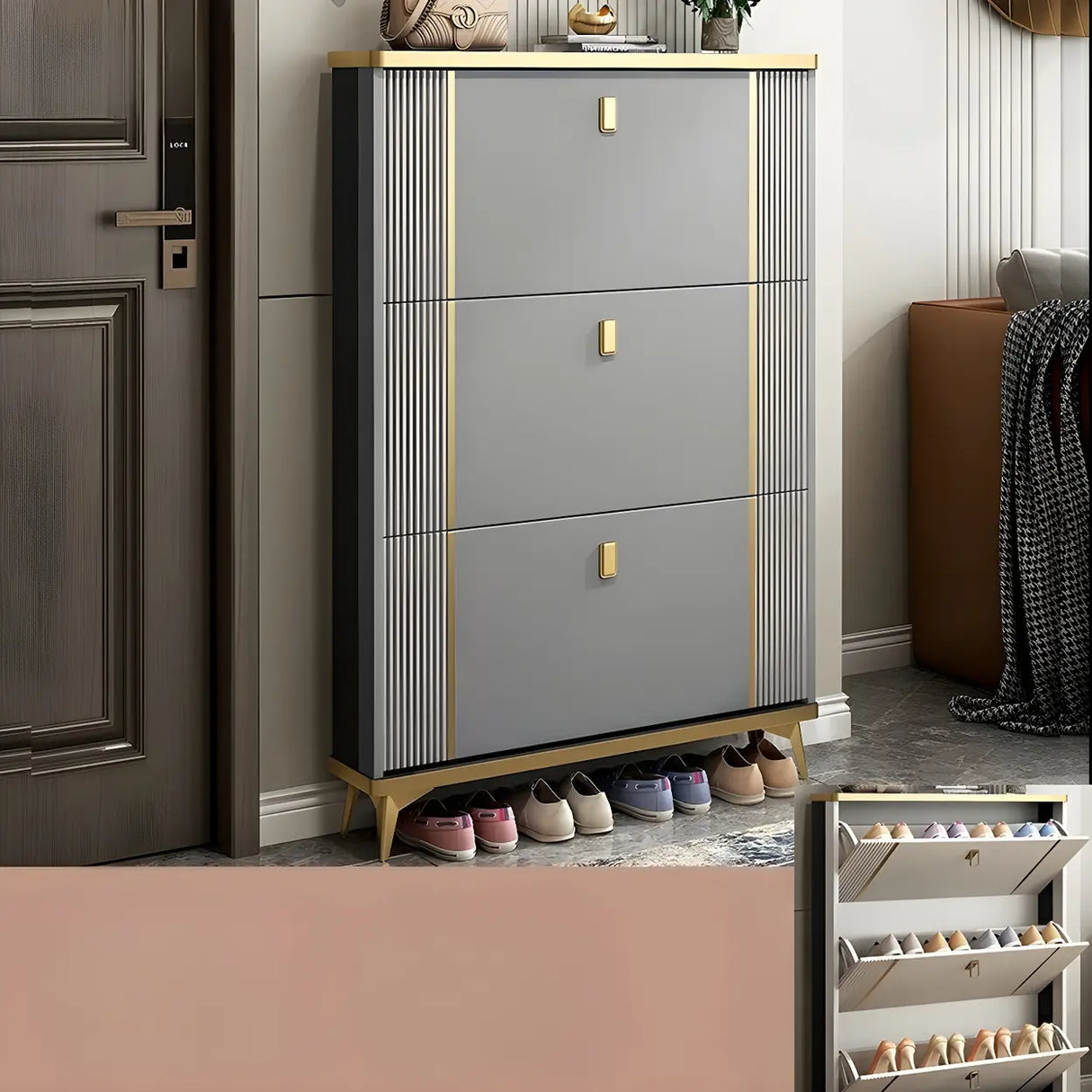 Modern Wood Adjustable Drop Front 3-Drawer Shoe Storage Image - 39