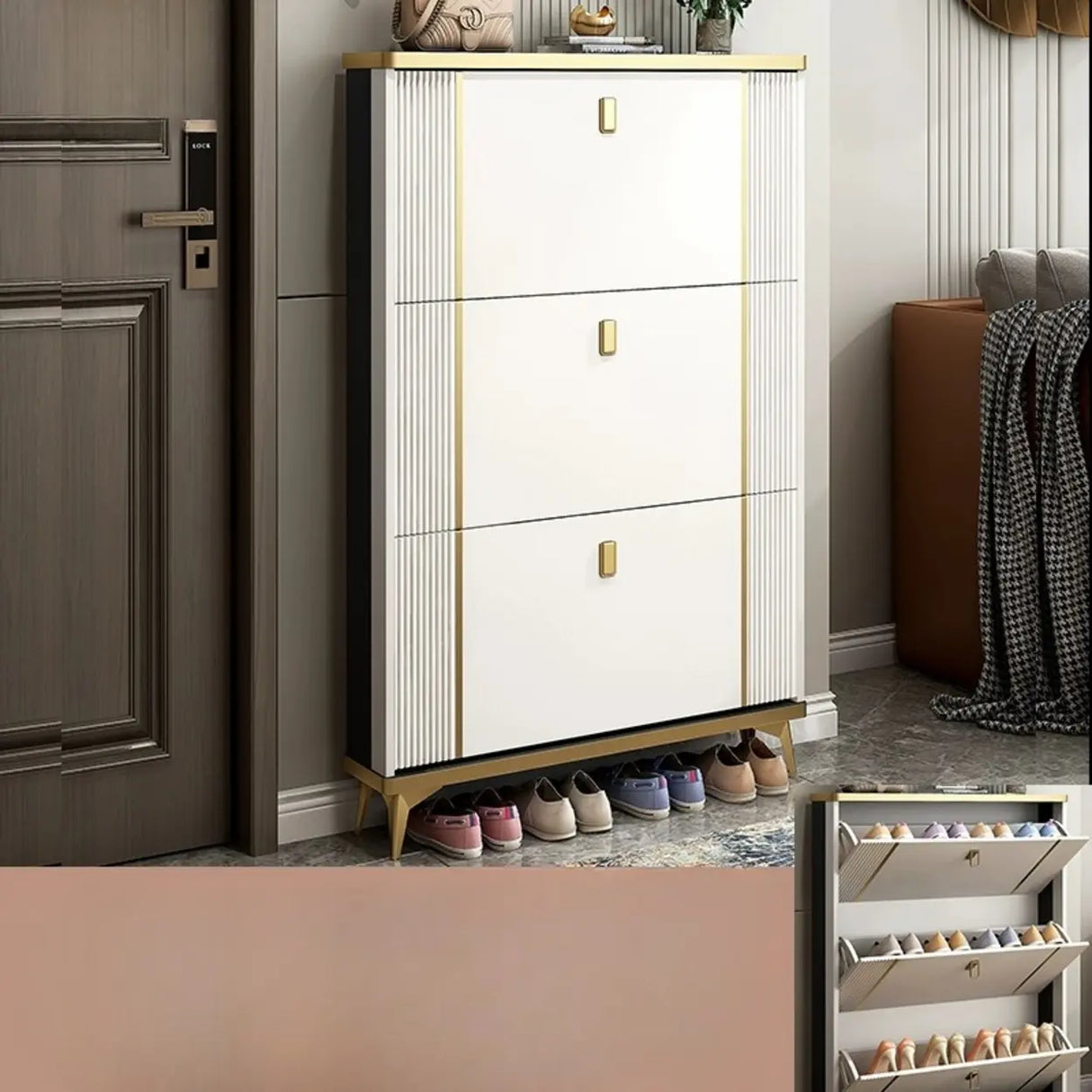 Modern Wood Adjustable Drop Front 3-Drawer Shoe Storage Image - 4