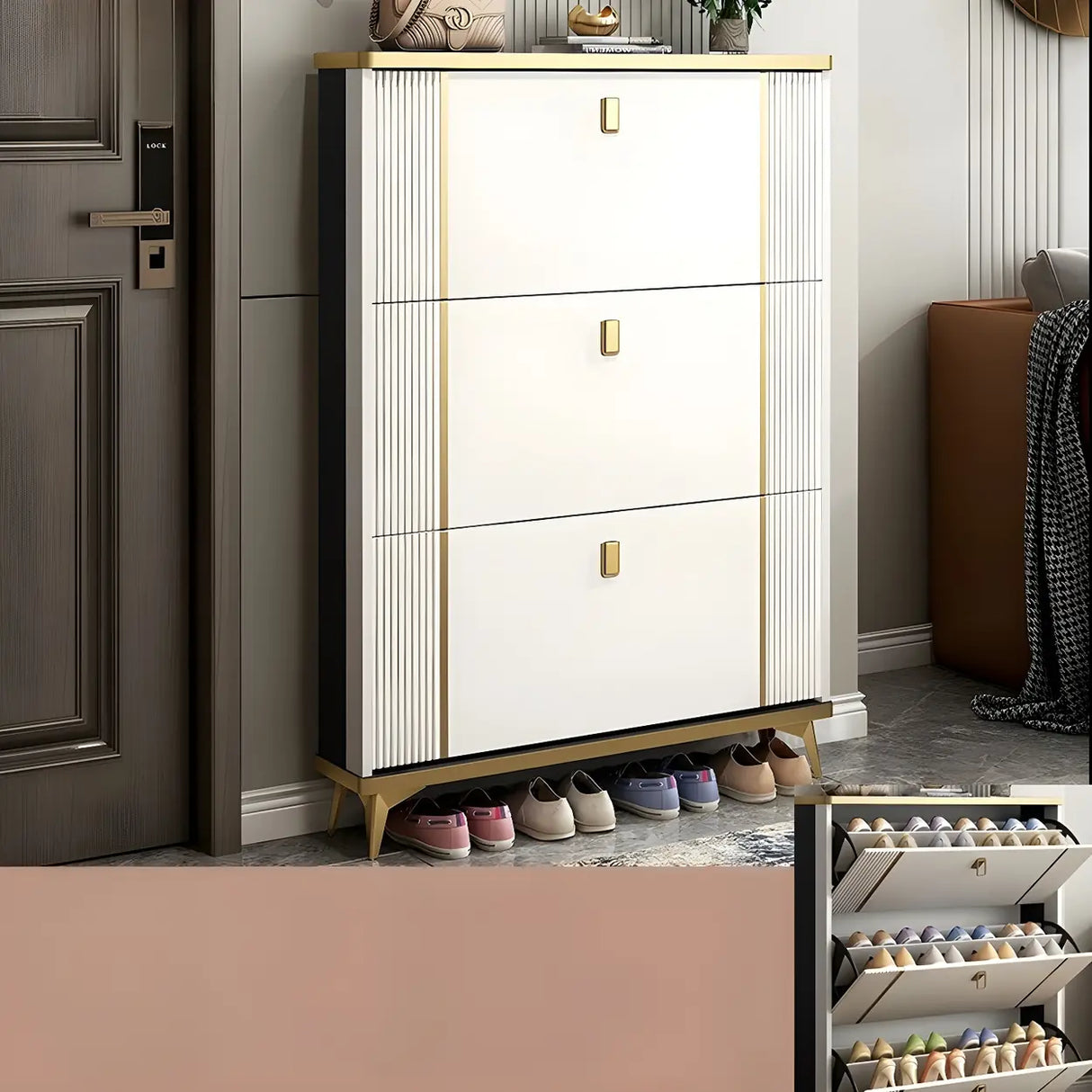 Modern Wood Adjustable Drop Front 3-Drawer Shoe Storage Image - 7