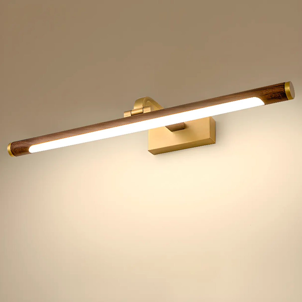 Modern Wood and Gold LED Vanity Light Fixture Image - 10