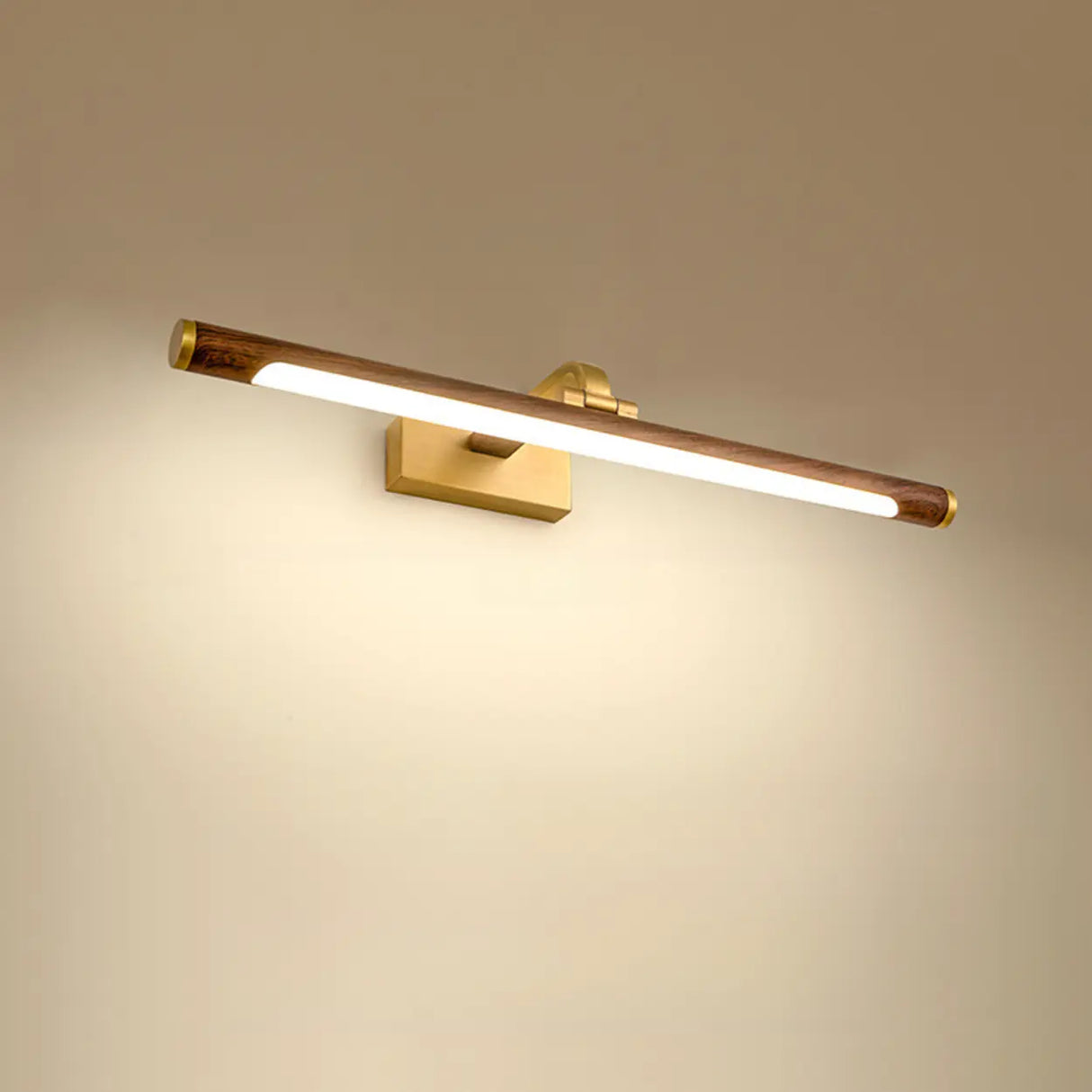 Modern Wood and Gold LED Vanity Light Fixture Image - 6