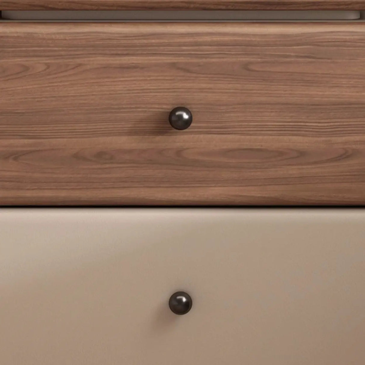 Modern Wood and Leather Nightstand with Two Drawers Image - 13