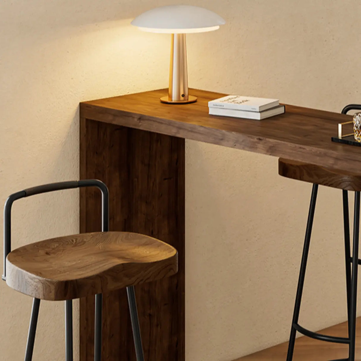 Modern Wood Bar Table Set with 2 Upholstered Stools, Brown Image - 6