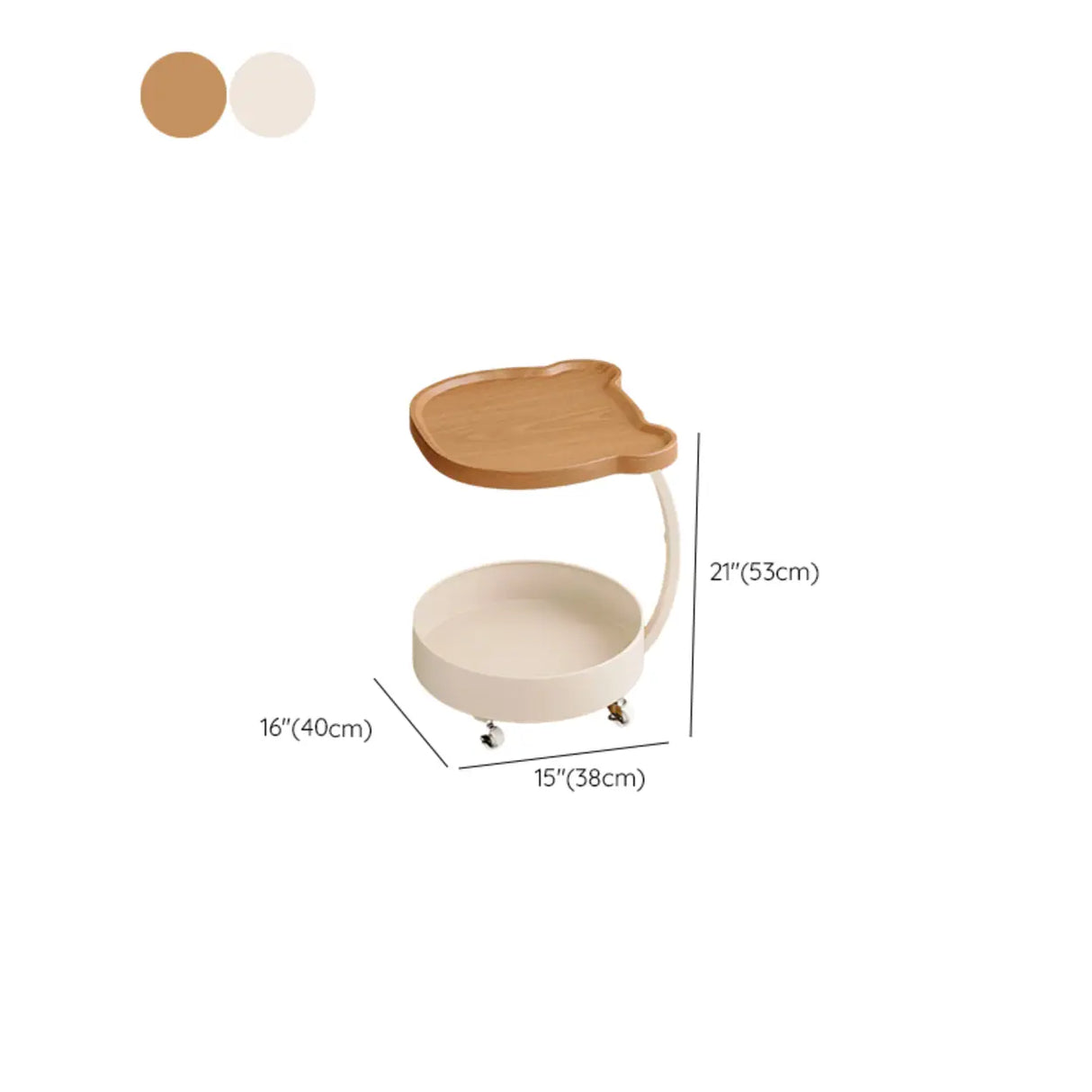 Modern Wood Bear Shape Tray Top Rolling Side Table with Storage Image - 11