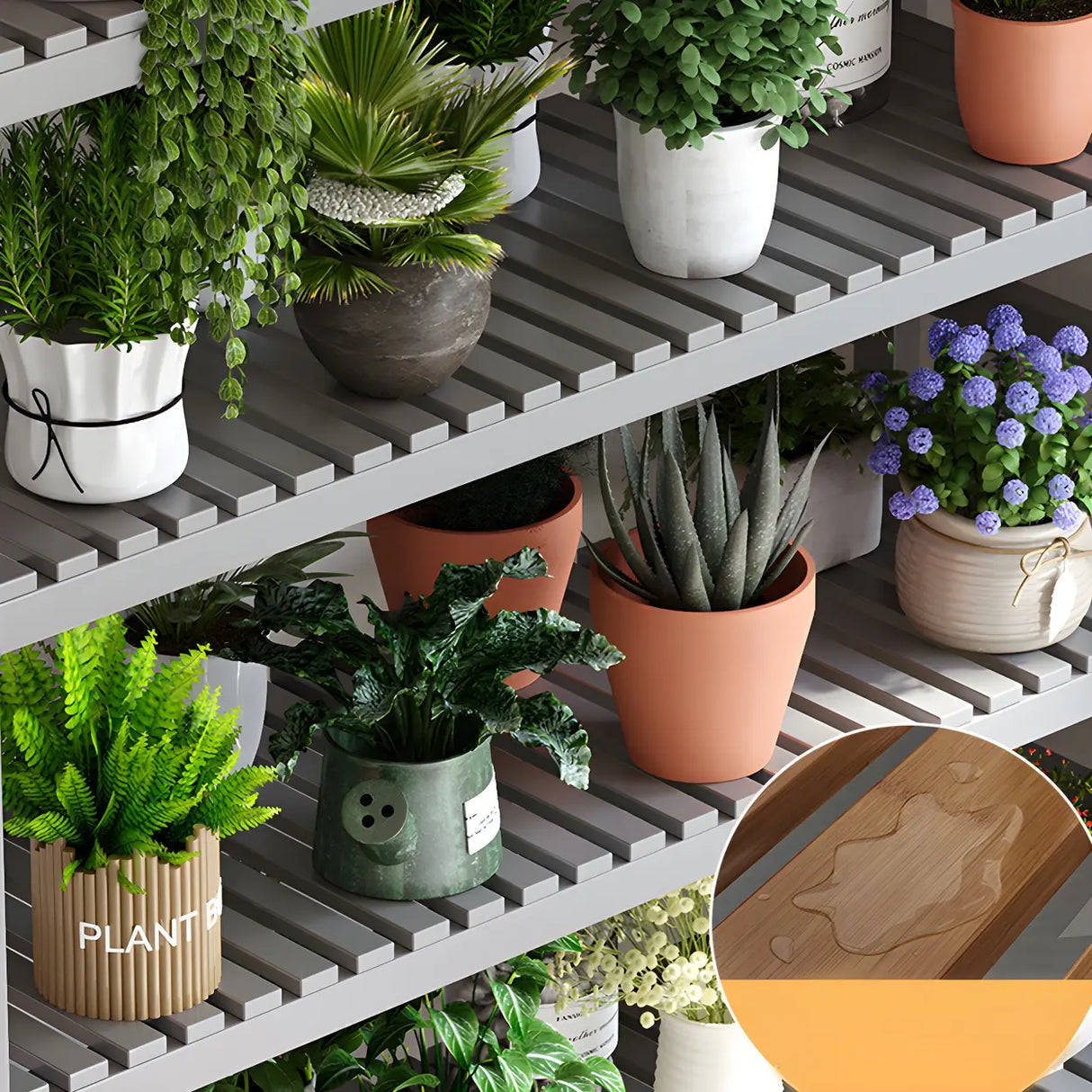 Modern Wood Brown Multi-Tier Plant Stand with Casters Image - 11