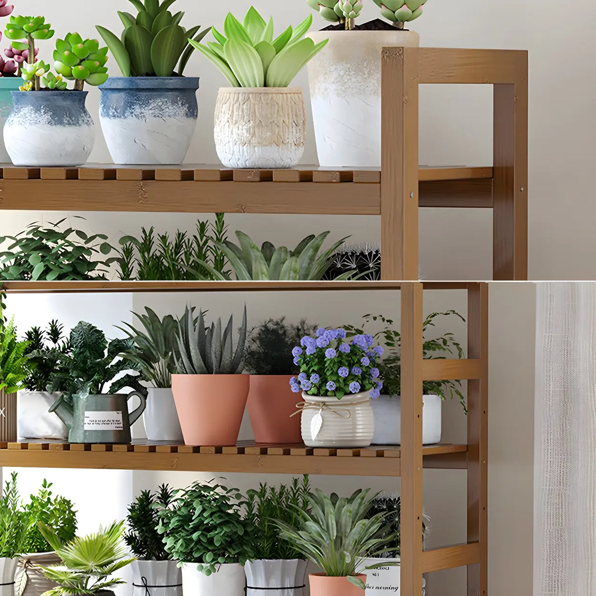 Modern Wood Brown Multi-Tier Plant Stand with Casters Image - 17