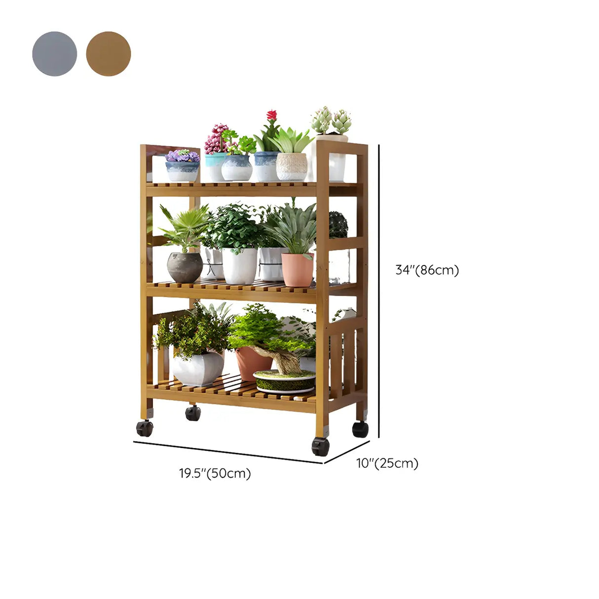 Modern Wood Brown Multi-Tier Plant Stand with Casters