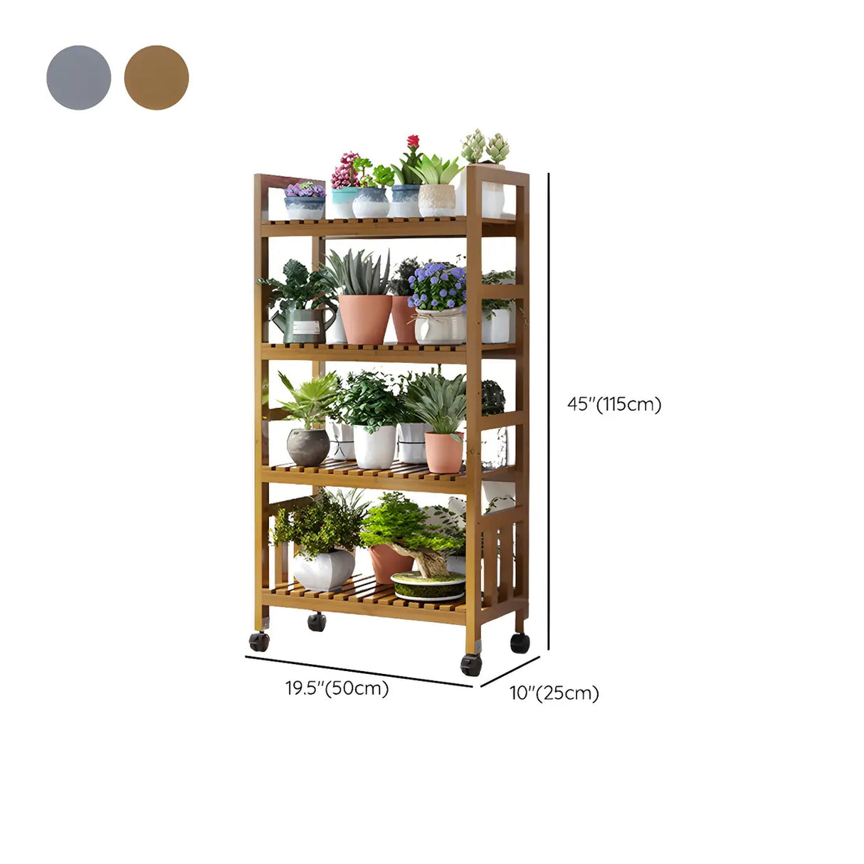 Modern Wood Brown Multi-Tier Plant Stand with Casters Image - 35