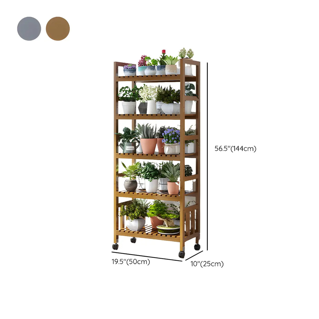 Modern Wood Brown Multi-Tier Plant Stand with Casters Image - 36