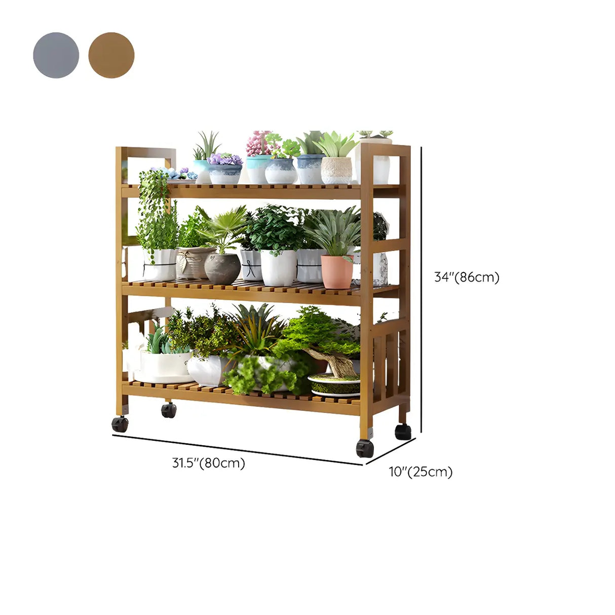 Modern Wood Brown Multi-Tier Plant Stand with Casters Image - 37