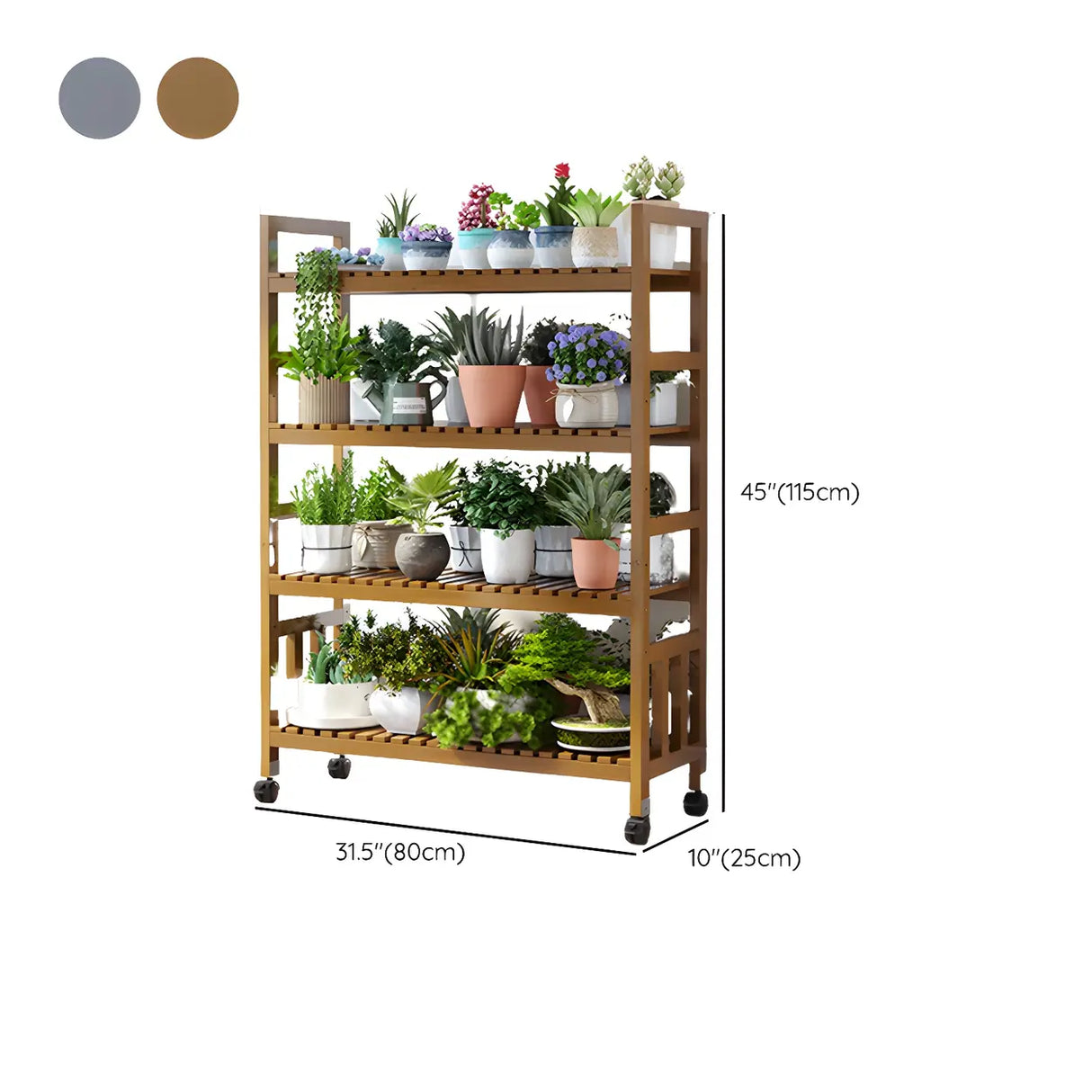 Modern Wood Brown Multi-Tier Plant Stand with Casters Image - 38
