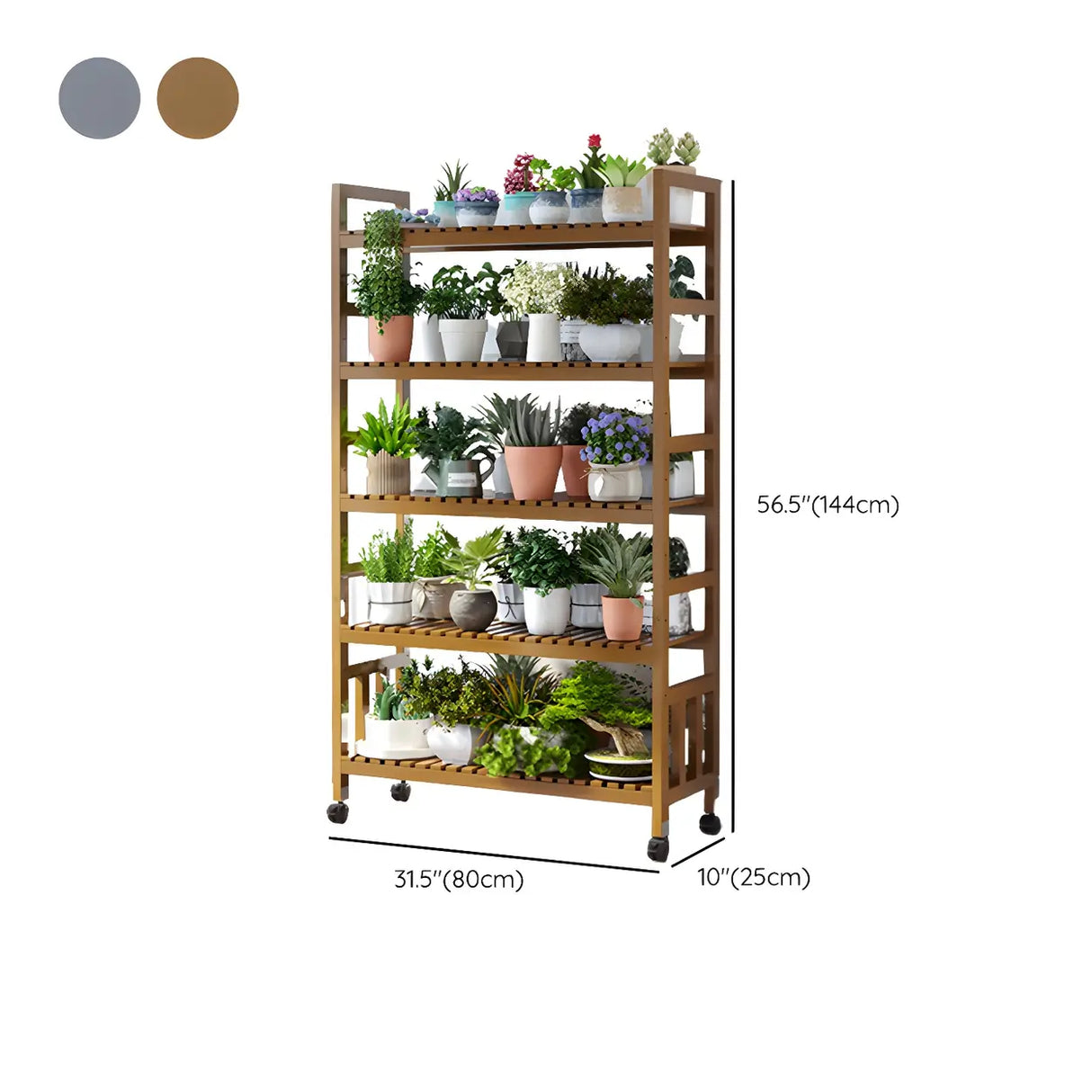 Modern Wood Brown Multi-Tier Plant Stand with Casters Image - 39
