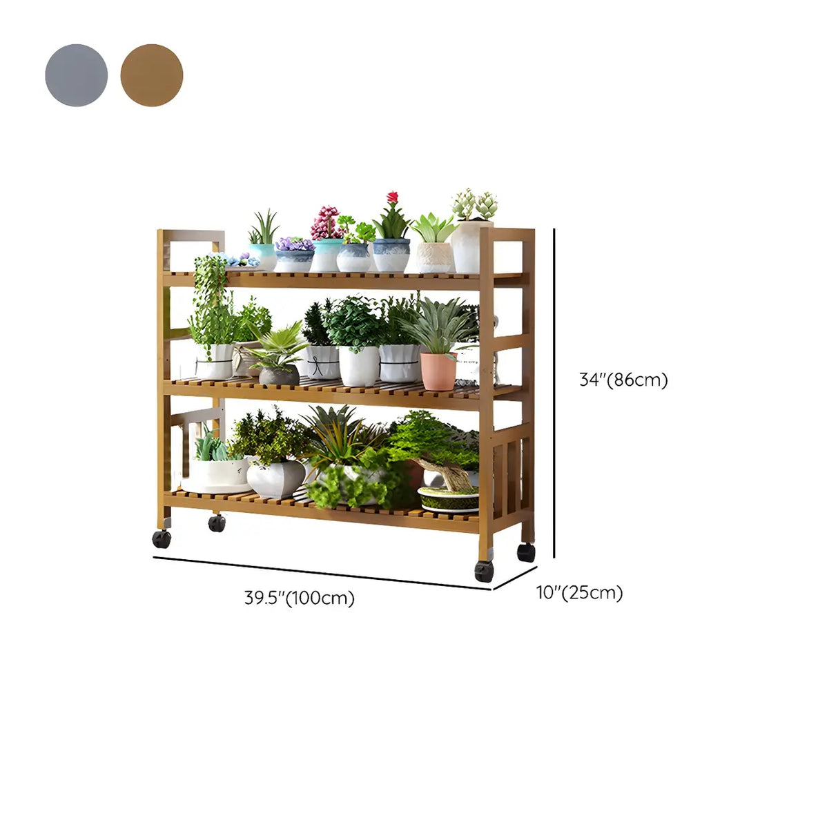 Modern Wood Brown Multi-Tier Plant Stand with Casters Image - 40