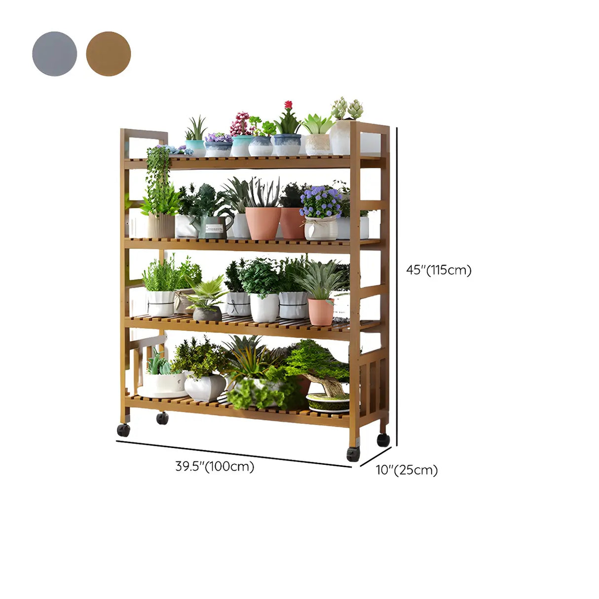 Modern Wood Brown Multi-Tier Plant Stand with Casters Image - 41