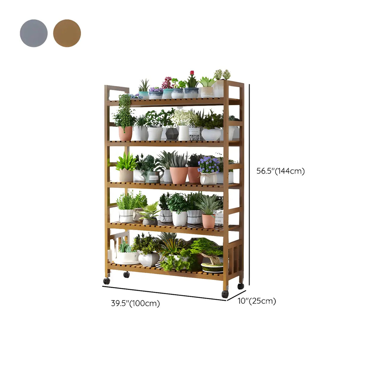 Modern Wood Brown Multi-Tier Plant Stand with Casters Image - 42