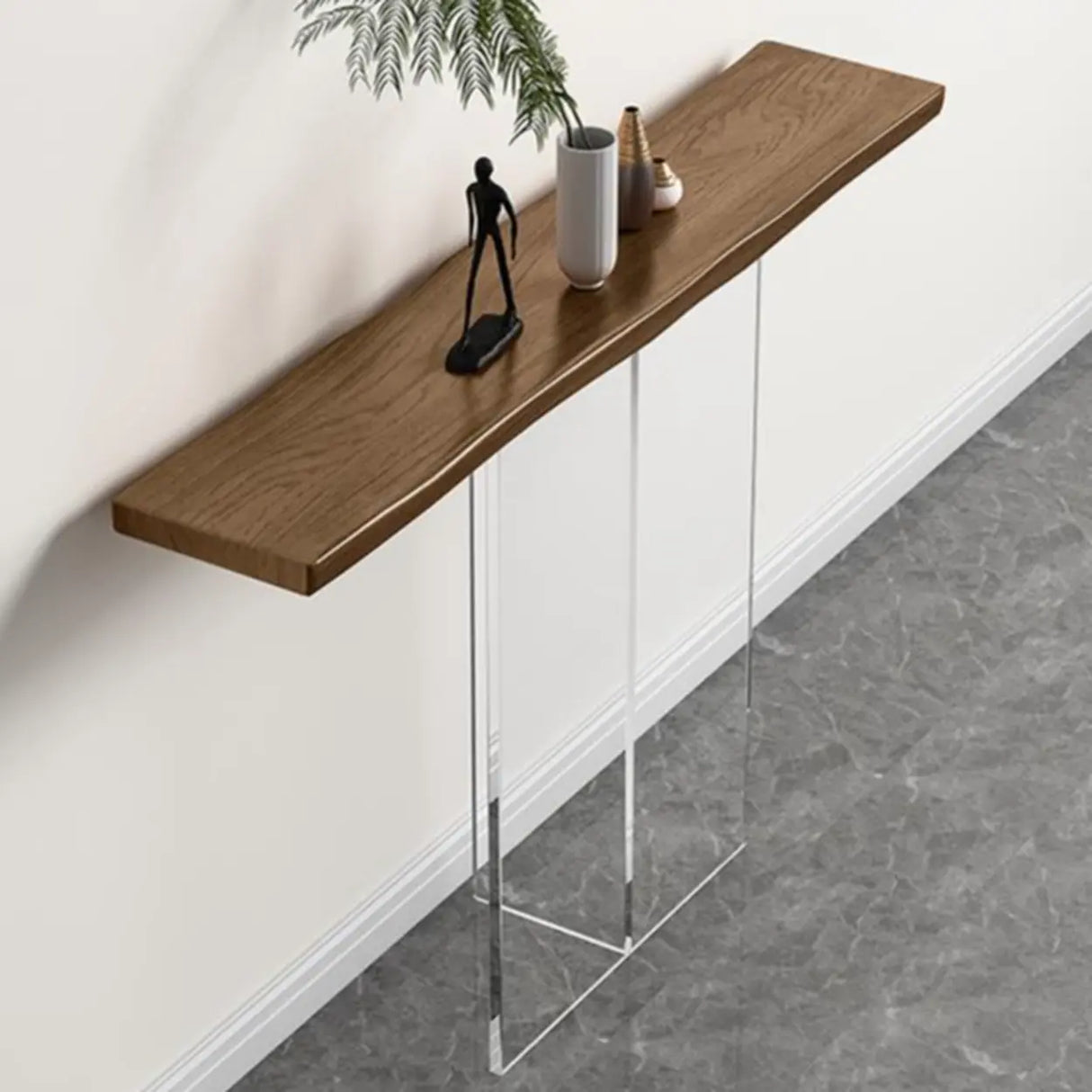 Modern Wood Brown Top Console Table with Glass Legs Image - 1