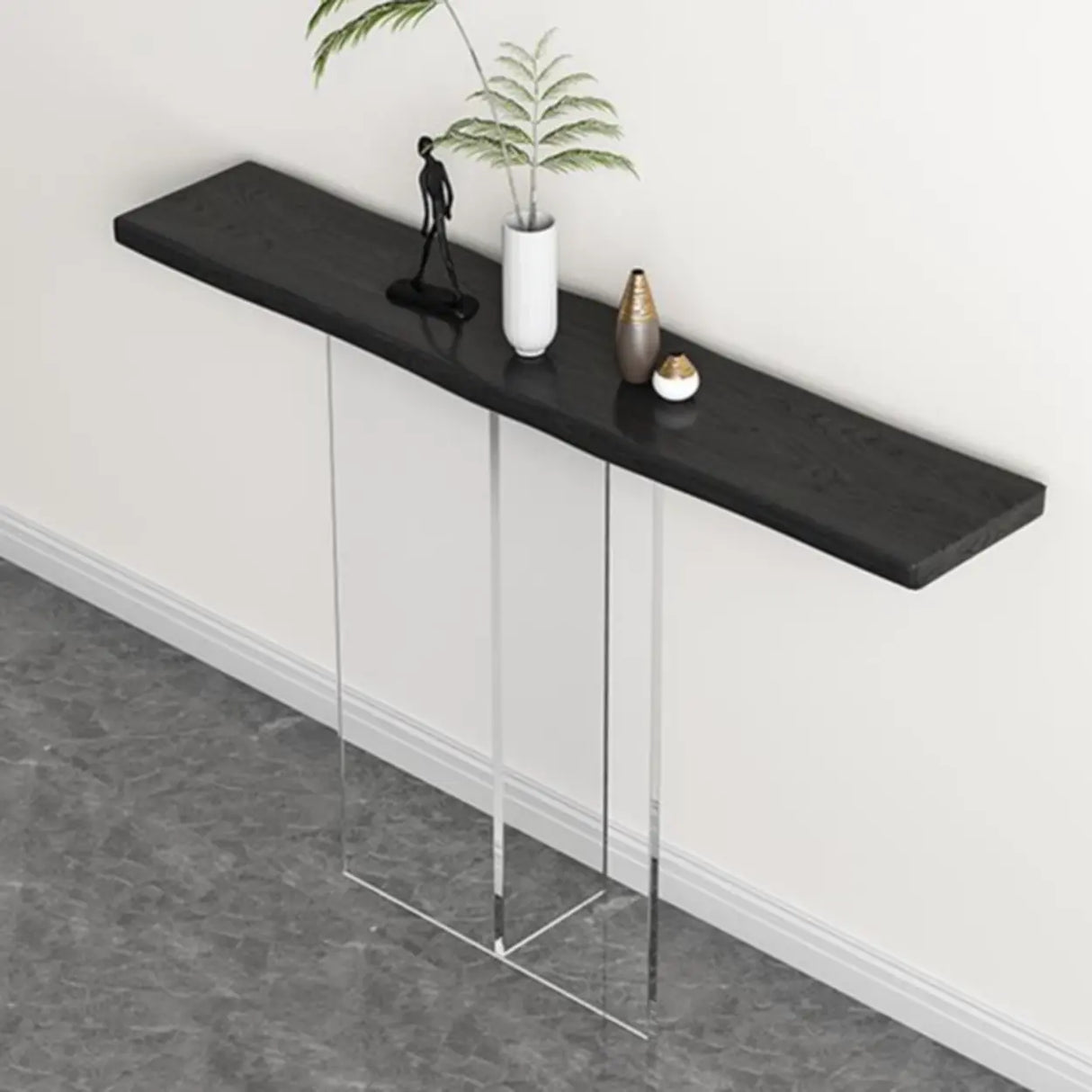 Modern Wood Brown Top Console Table with Glass Legs Image - 2
