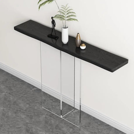 Modern Wood Brown Top Console Table with Glass Legs Image - 2