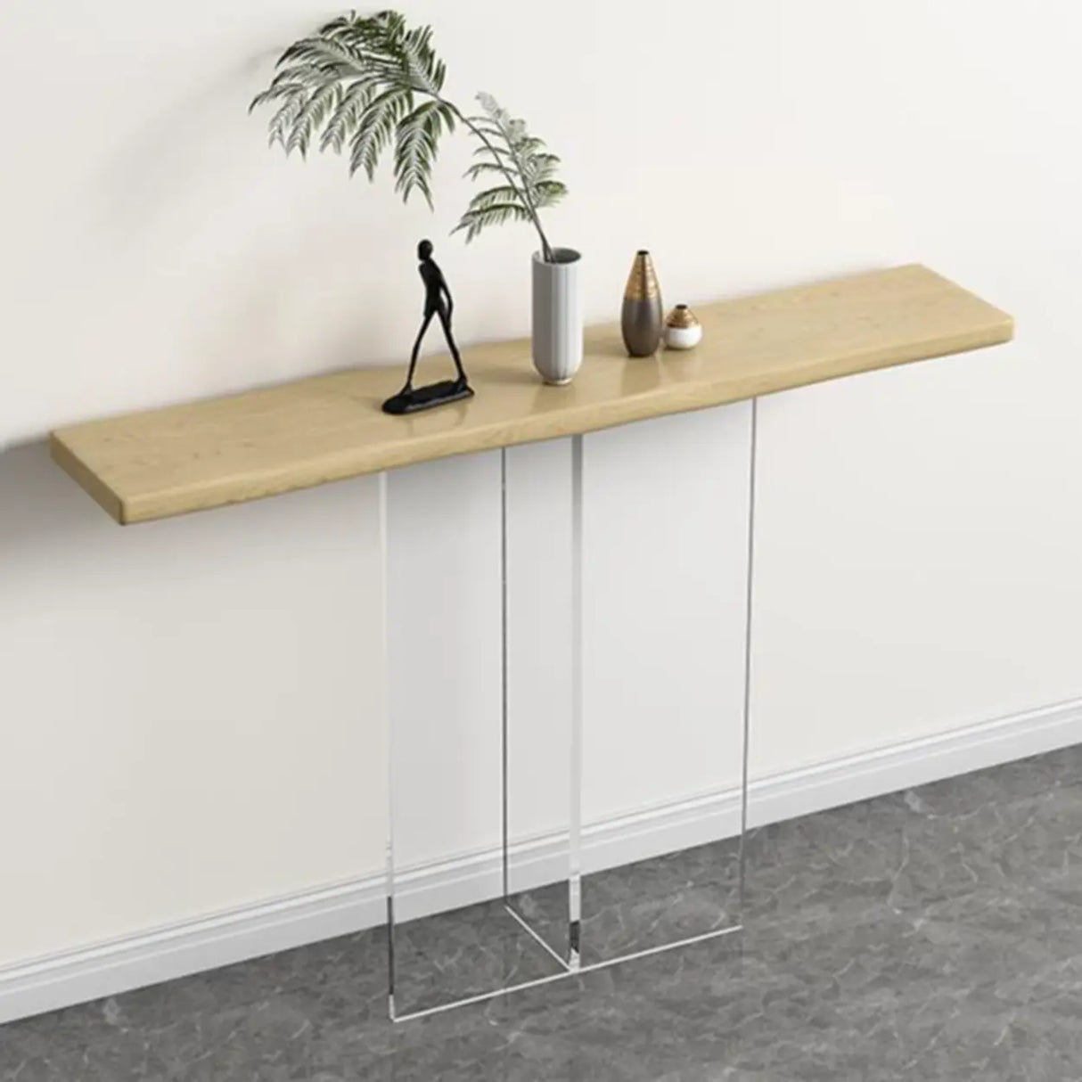 Modern Wood Brown Top Console Table with Glass Legs Image - 3