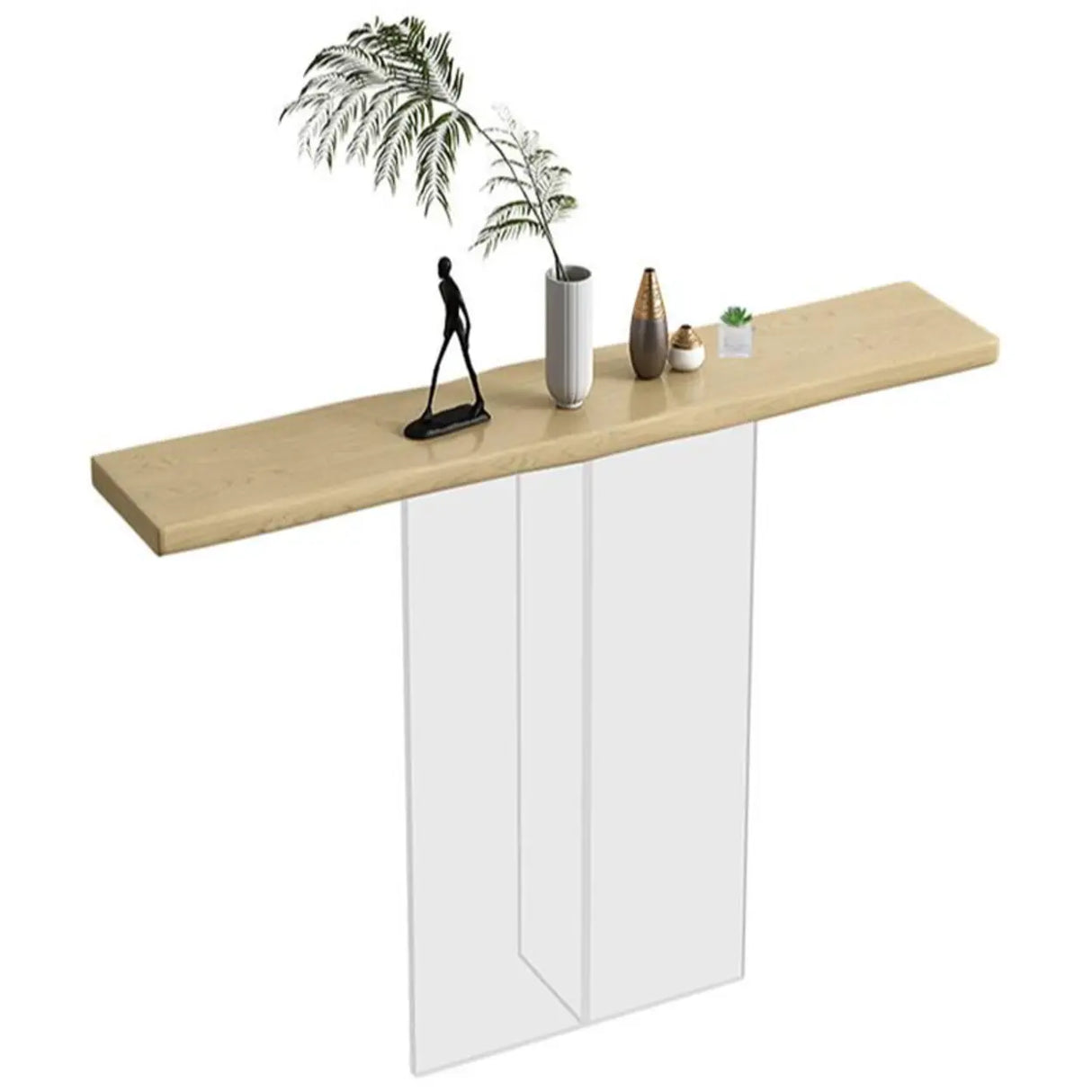 Modern Wood Brown Top Console Table with Glass Legs Image - 4