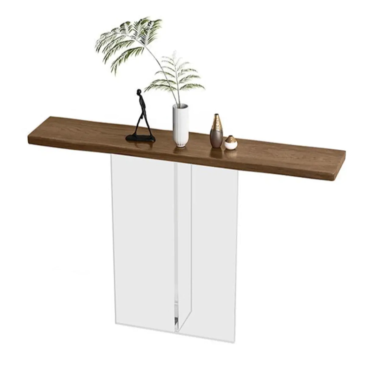 Modern Wood Brown Top Console Table with Glass Legs Image - 5