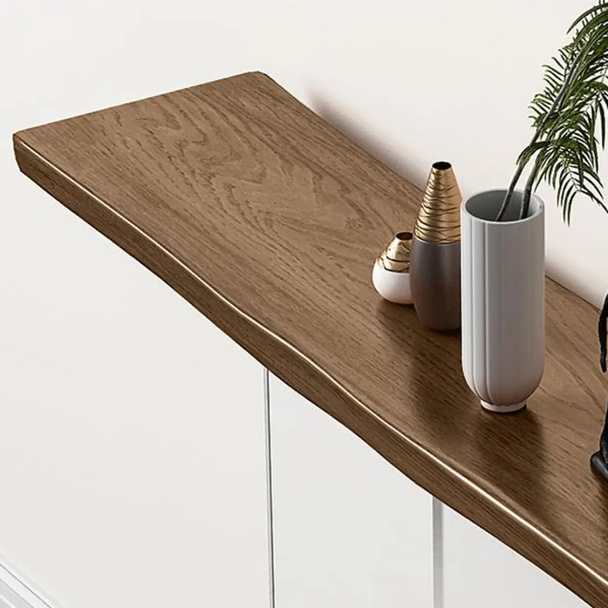 Modern Wood Brown Top Console Table with Glass Legs Image - 6