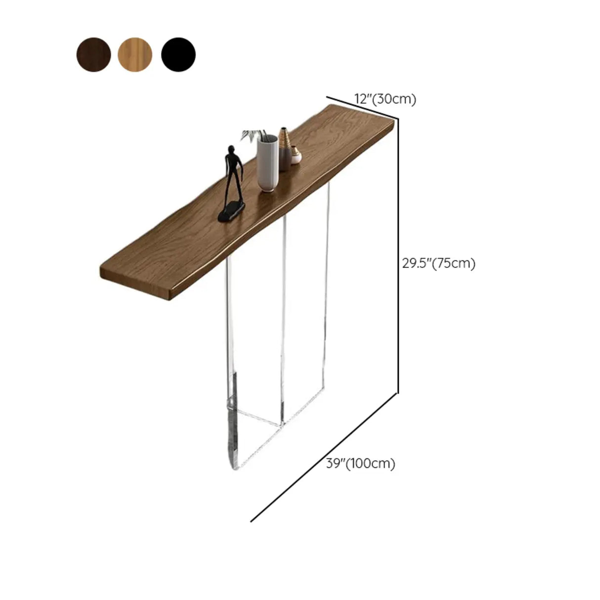 Modern Wood Brown Top Console Table with Glass Legs Image - 9
