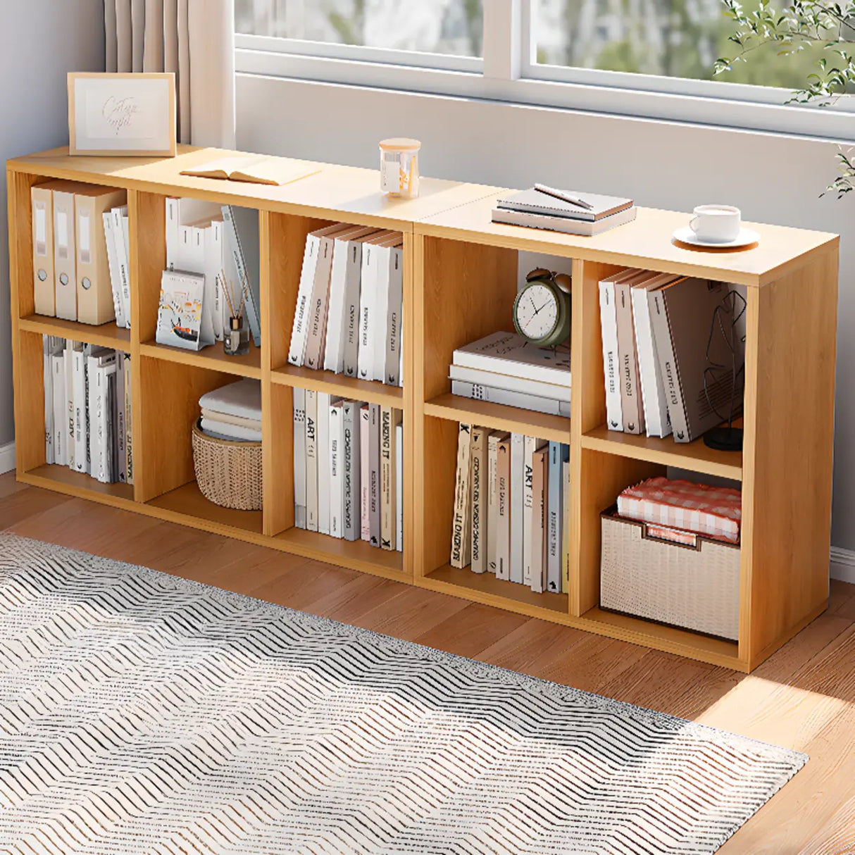 Modern Wood Closed Back Modular Storage Wide Bookcase Image - 1