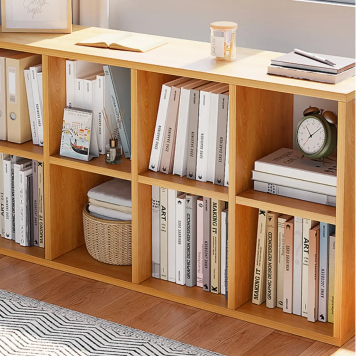 Modern Wood Closed Back Modular Storage Wide Bookcase Image - 12