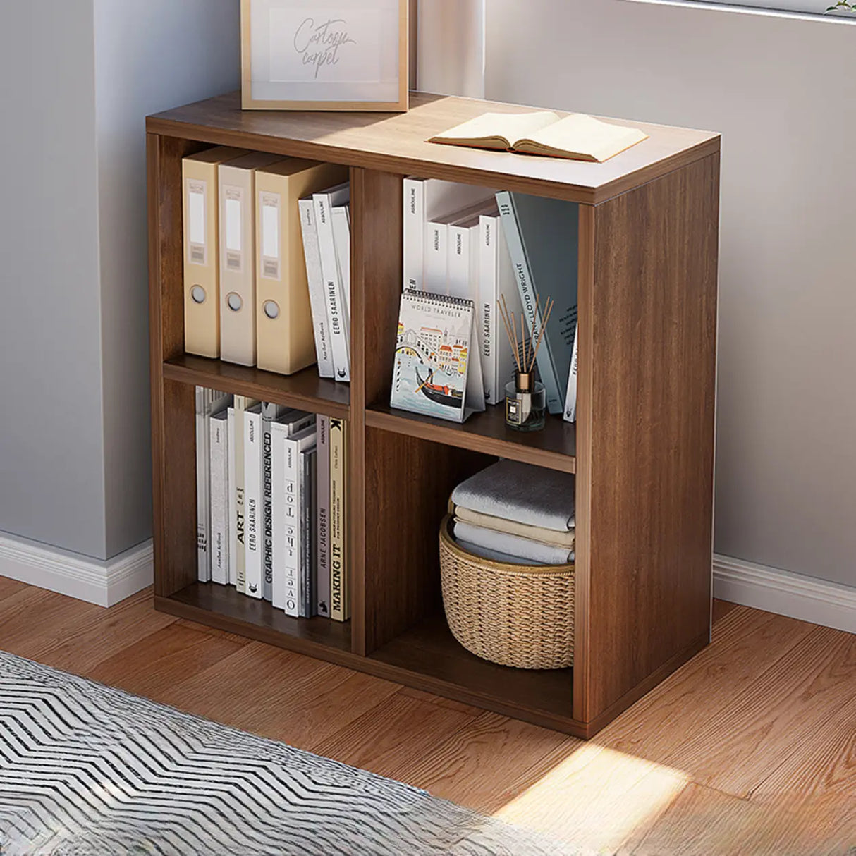 Modern Wood Closed Back Modular Storage Wide Bookcase Image - 13