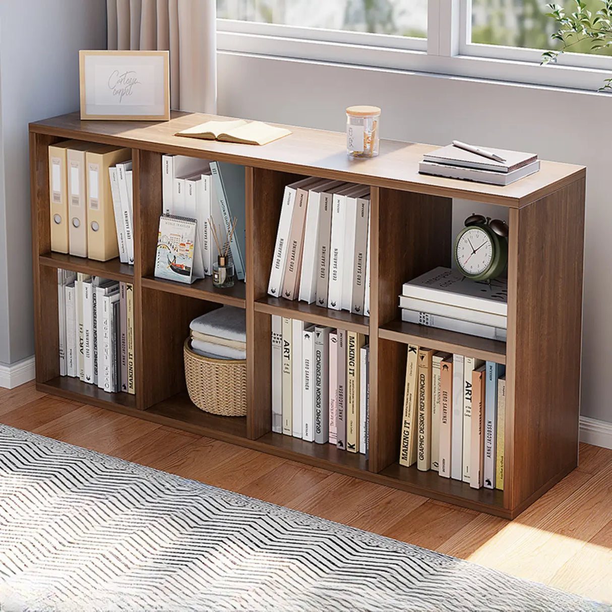 Modern Wood Closed Back Modular Storage Wide Bookcase Image - 2