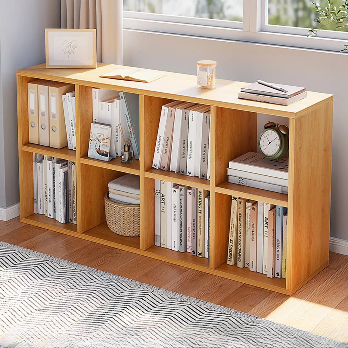 Modern Wood Closed Back Modular Storage Wide Bookcase Image - 3